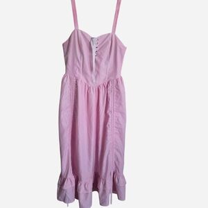 Pink midi dress with corset top and ruffles